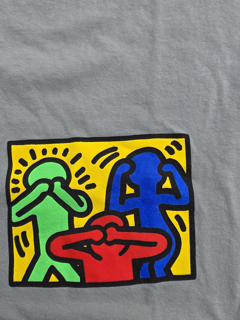 K. Haring Men's Green Short Sleeve Tee with Neon Pop Graphics Size Medium - Picture 5 of 8